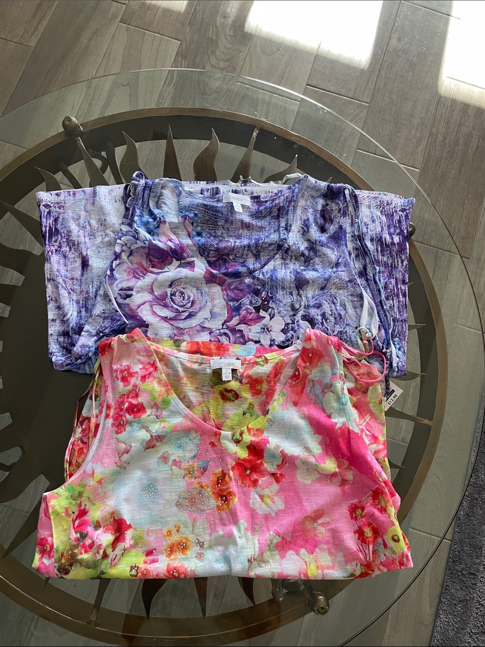 Women’s Floral Tie-Dye Scoop Neck Top - Pink & Purple